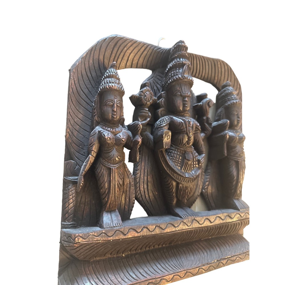 Vintage Antique 3-Figure Indian Decor Wood Panel Hand Carved Art Wall Hanging - Picture 2 of 6